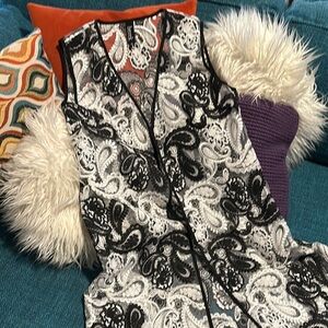 Berek Black & White Paisley Lace Duster Long Vest GORGEOUS! Large